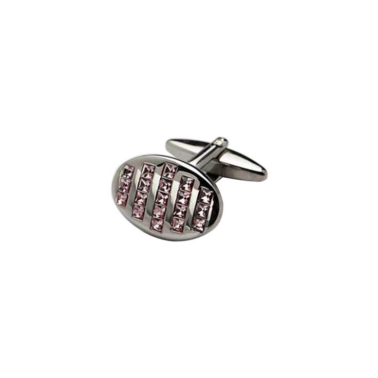 Rhodium Plated Pink Crystal Oval Cufflinks