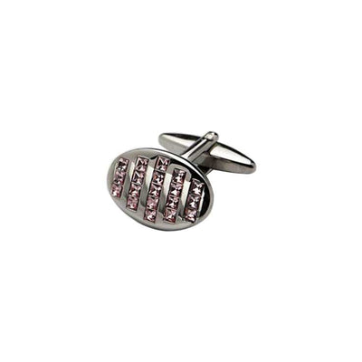 Rhodium Plated Pink Crystal Oval Cufflinks