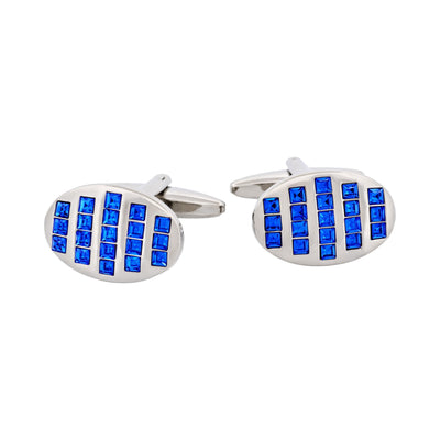 Rhodium Plated Sapphire Crystal Oval Cufflinks