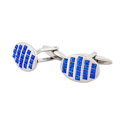 Rhodium Plated Sapphire Crystal Oval Cufflinks