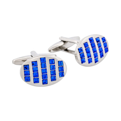 Rhodium Plated Sapphire Crystal Oval Cufflinks