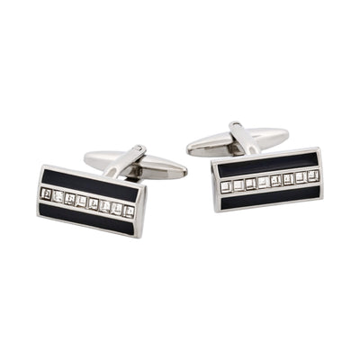 Rhodium Plated Onyx & Crystal Rectangle Cufflinks