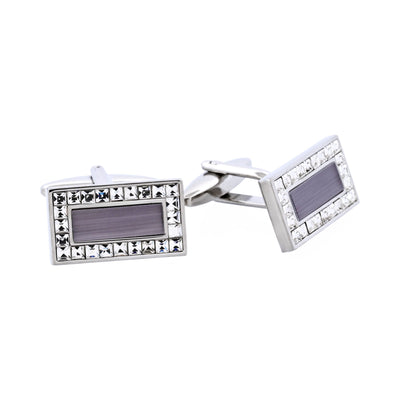 Rhodium Plated Grey Cat’s Eye & Crystal Rectangle Cufflinks