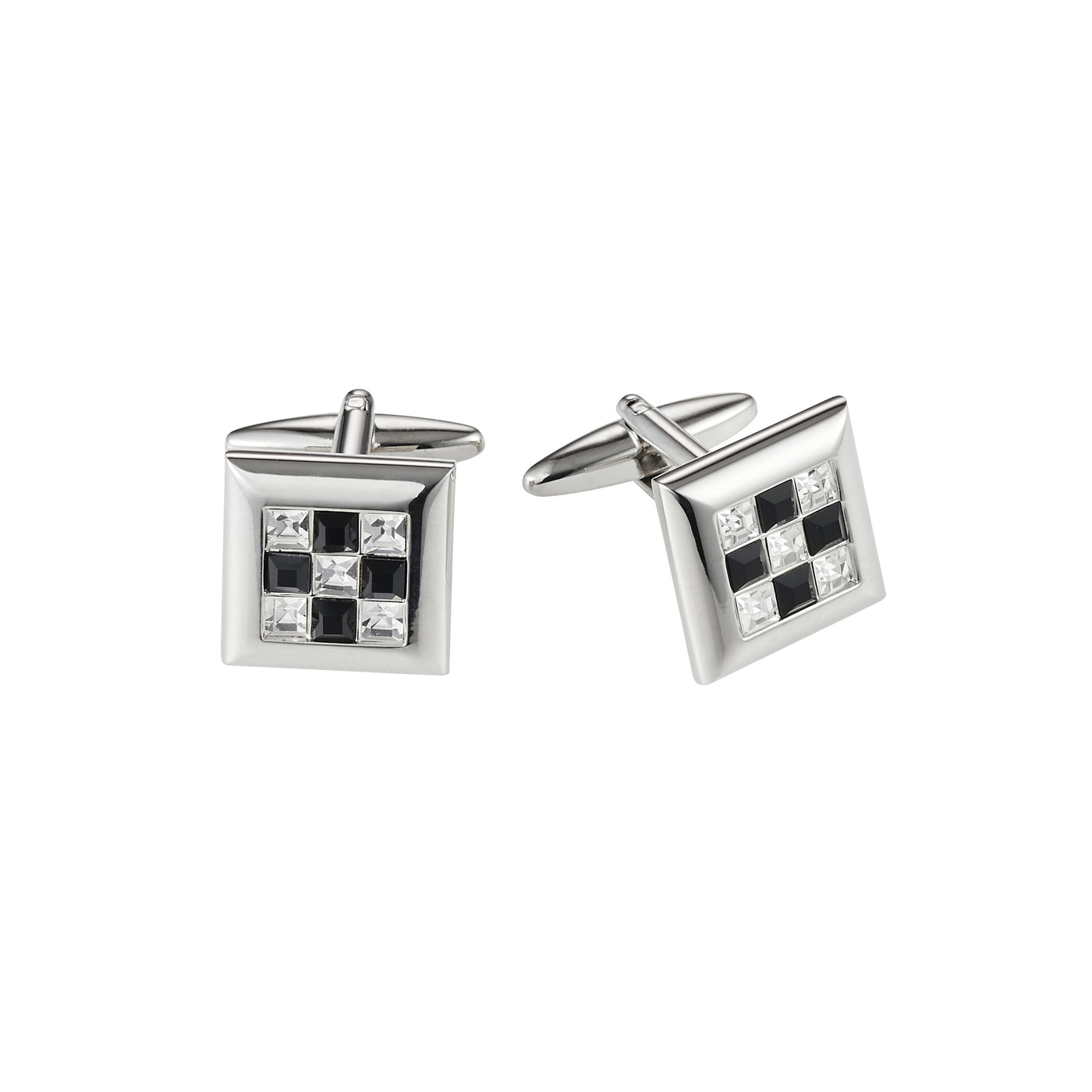 Rhodium Square Crystal & Jet Cufflinks