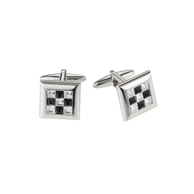 Rhodium Square Crystal & Jet Cufflinks