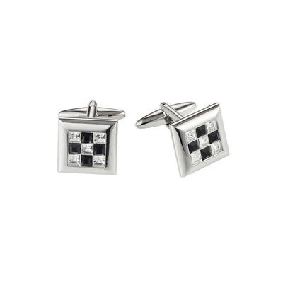 Rhodium Square Crystal & Jet Cufflinks