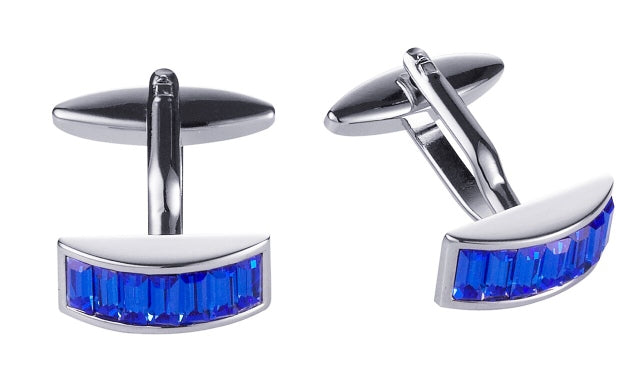 Rhodium Plated Sapphire Crystal Curved Shaped Cufflinks