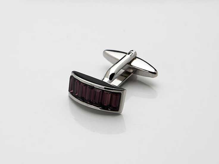 Rhodium Plated Siam Crystal Curved Shaped Cufflinks