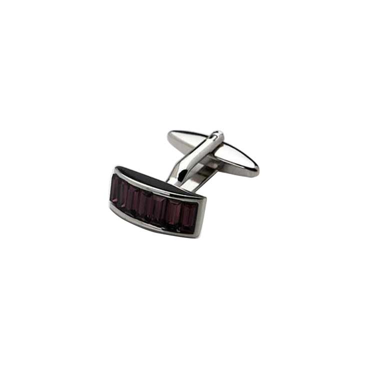 Rhodium Plated Siam Crystal Curved Shaped Cufflinks