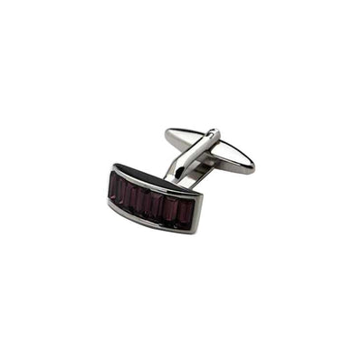 Rhodium Plated Siam Crystal Curved Shaped Cufflinks