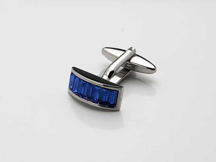 Rhodium Plated Sapphire Crystal Curved Shaped Cufflinks
