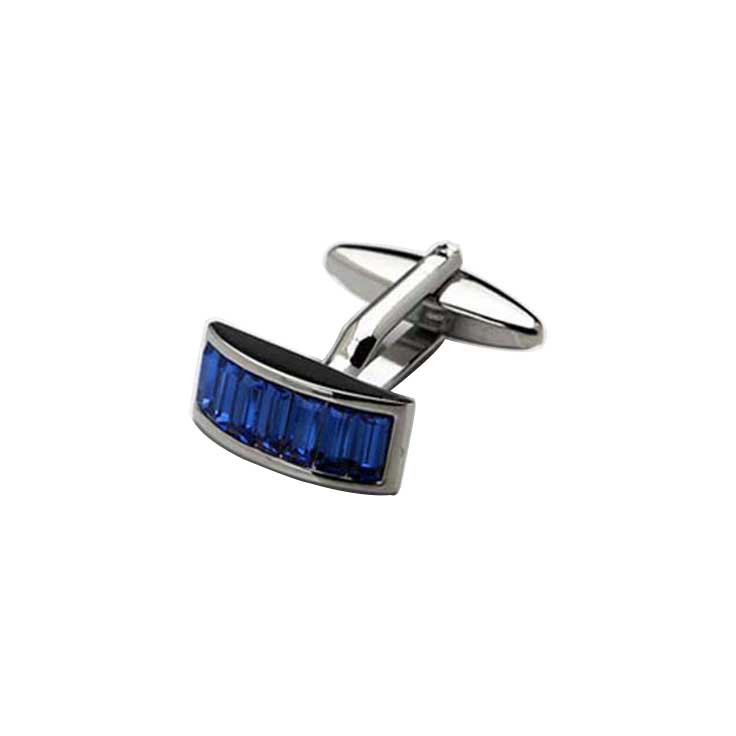 Rhodium Plated Sapphire Crystal Curved Shaped Cufflinks