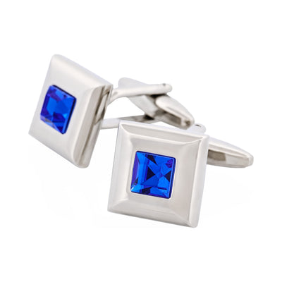 Polished Rhodium Plated Square Cufflinks with Sapphire Crystal Centre