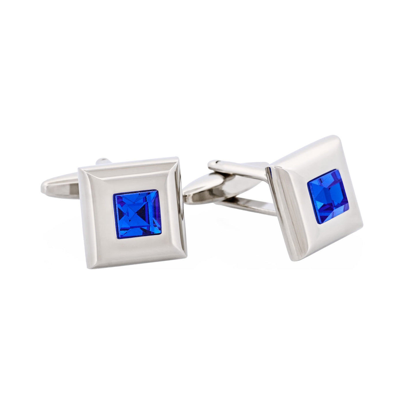 Polished Rhodium Plated Square Cufflinks with Sapphire Crystal Centre