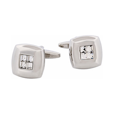 Rhodium Plated Crystal Square Cufflinks