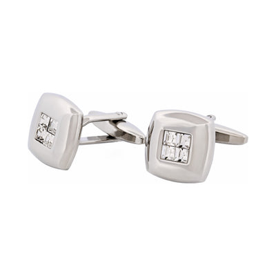 Rhodium Plated Crystal Square Cufflinks