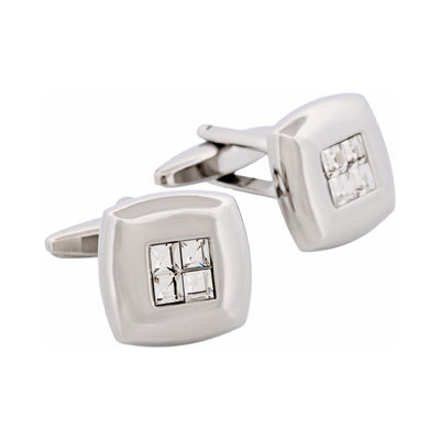 Rhodium Plated Crystal Square Cufflinks