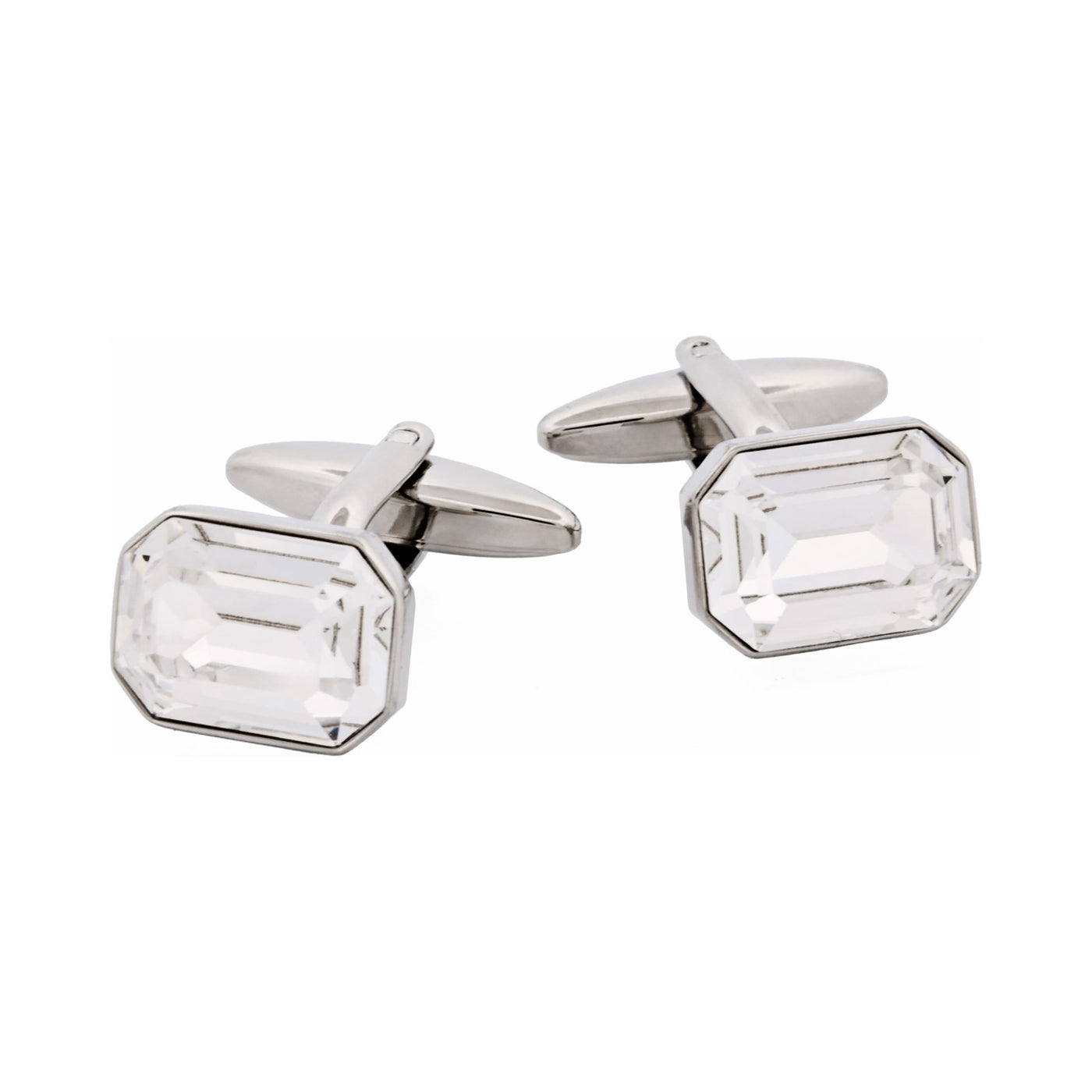 Rhodium Plated Crystal Cufflinks