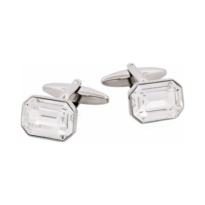 Rhodium Plated Crystal Cufflinks