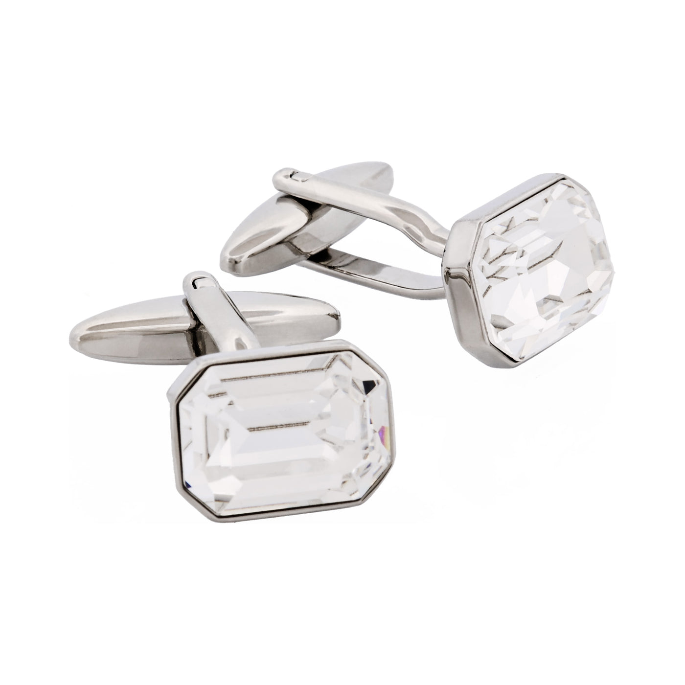 Rhodium Plated Crystal Cufflinks