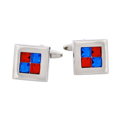Rhodium Plated Siam & Sapphire Crystal Check Cufflinks