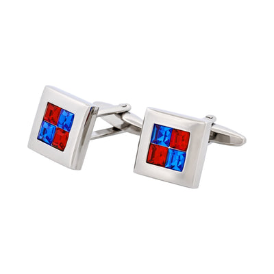 Rhodium Plated Siam & Sapphire Crystal Check Cufflinks