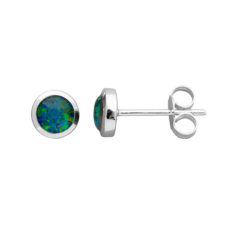 5mm Round Australian Triplet Opal Stud Earrings – Sterling Silver
