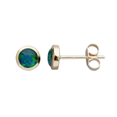 5mm Round Australian Triplet Opal Stud Earrings – Yellow Gold 