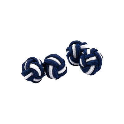 Navy & White Silk Knot Cufflinks