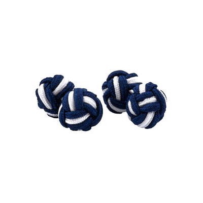Navy & White Silk Knot Cufflinks