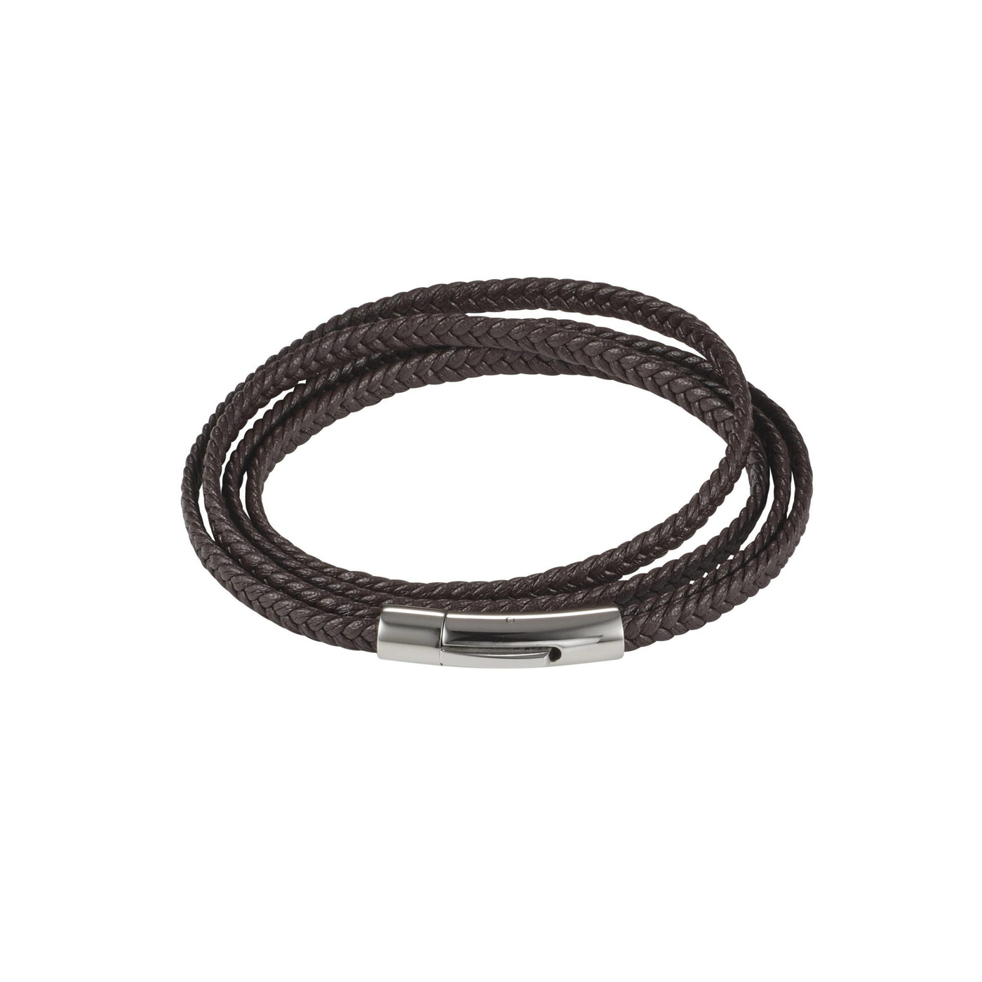 Stainless Steel & Brown Leather Double Strand Bracelet
