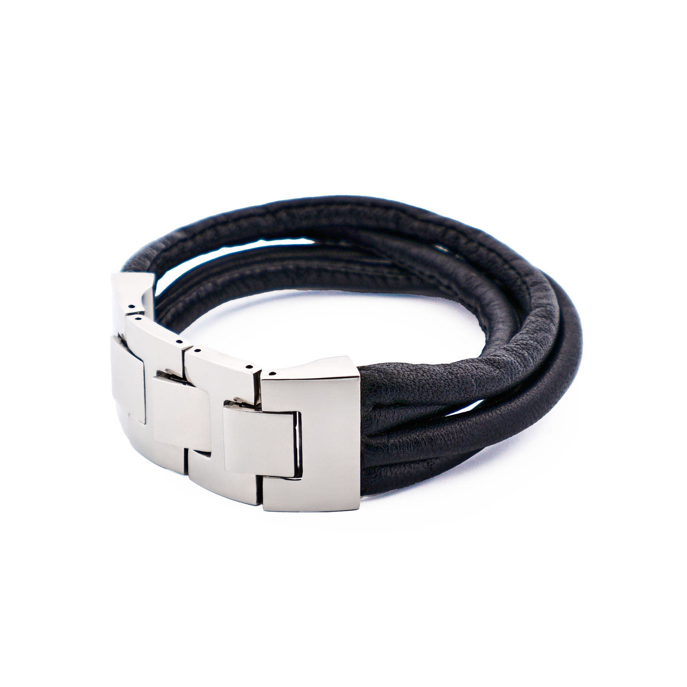 Multi Strand Brown Lamb Leather- Stainless Steel Bracelet