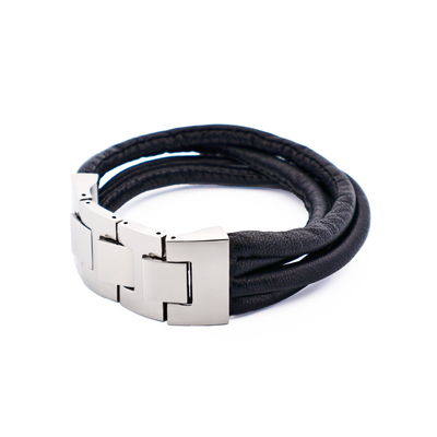 Multi Strand Brown Lamb Leather- Stainless Steel Bracelet