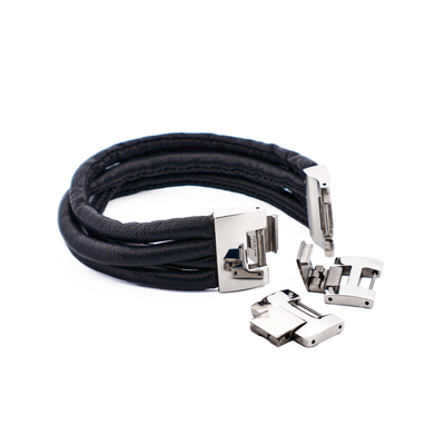 Multi Strand Brown Lamb Leather- Stainless Steel Bracelet
