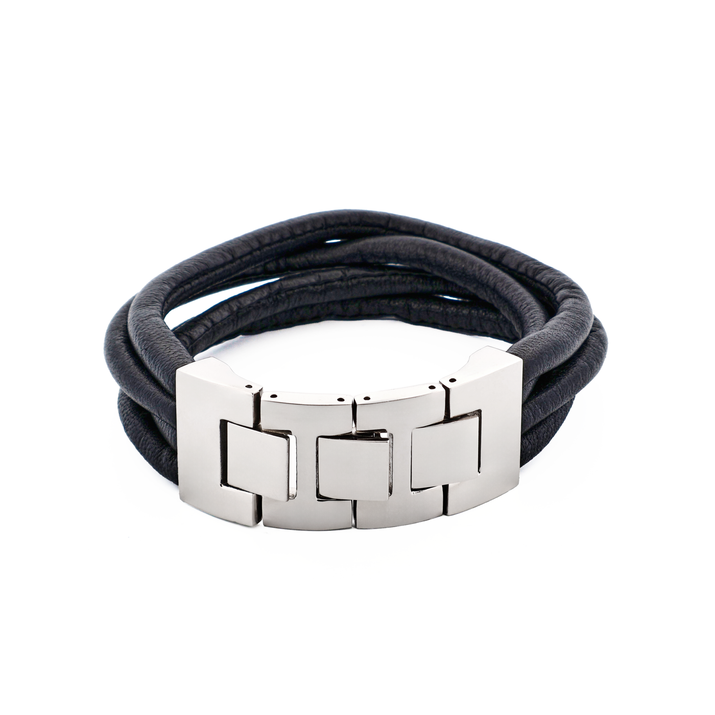 Multi Strand Brown Lamb Leather- Stainless Steel Bracelet