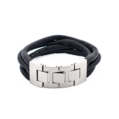 Multi Strand Brown Lamb Leather- Stainless Steel Bracelet
