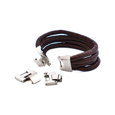 Multi Strand Brown Lamb Leather- Stainless Steel Bracelet