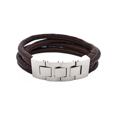 Multi Strand Brown Lamb Leather- Stainless Steel Bracelet