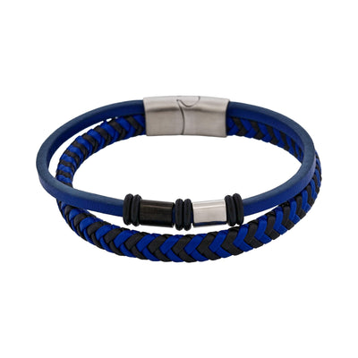 Matt Stainless steel with Dark Blue leather bracelet