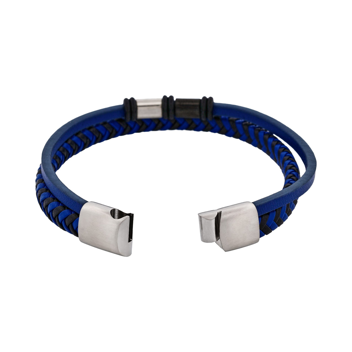 Matt Stainless steel with Dark Blue leather bracelet