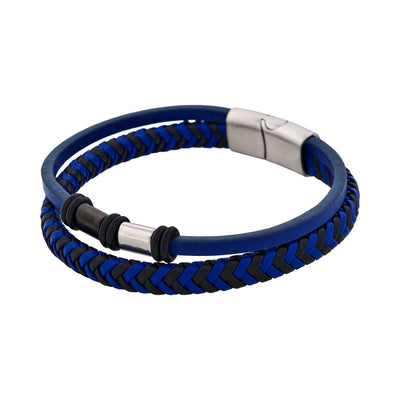 Matt Stainless steel with Dark Blue leather bracelet