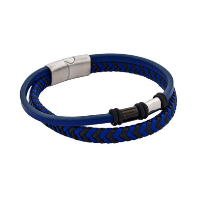 Matt Stainless steel with Dark Blue leather bracelet