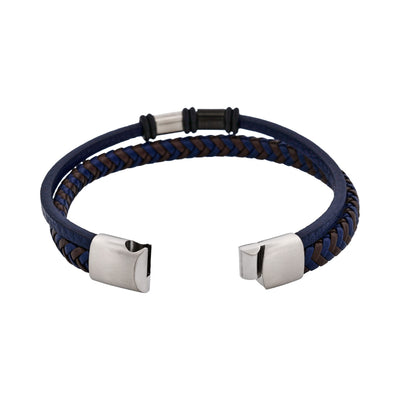 Matt Stainless steel with Dark Blue leather bracelet