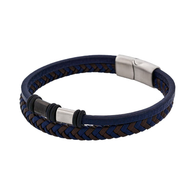 Matt Stainless steel with Dark Blue leather bracelet