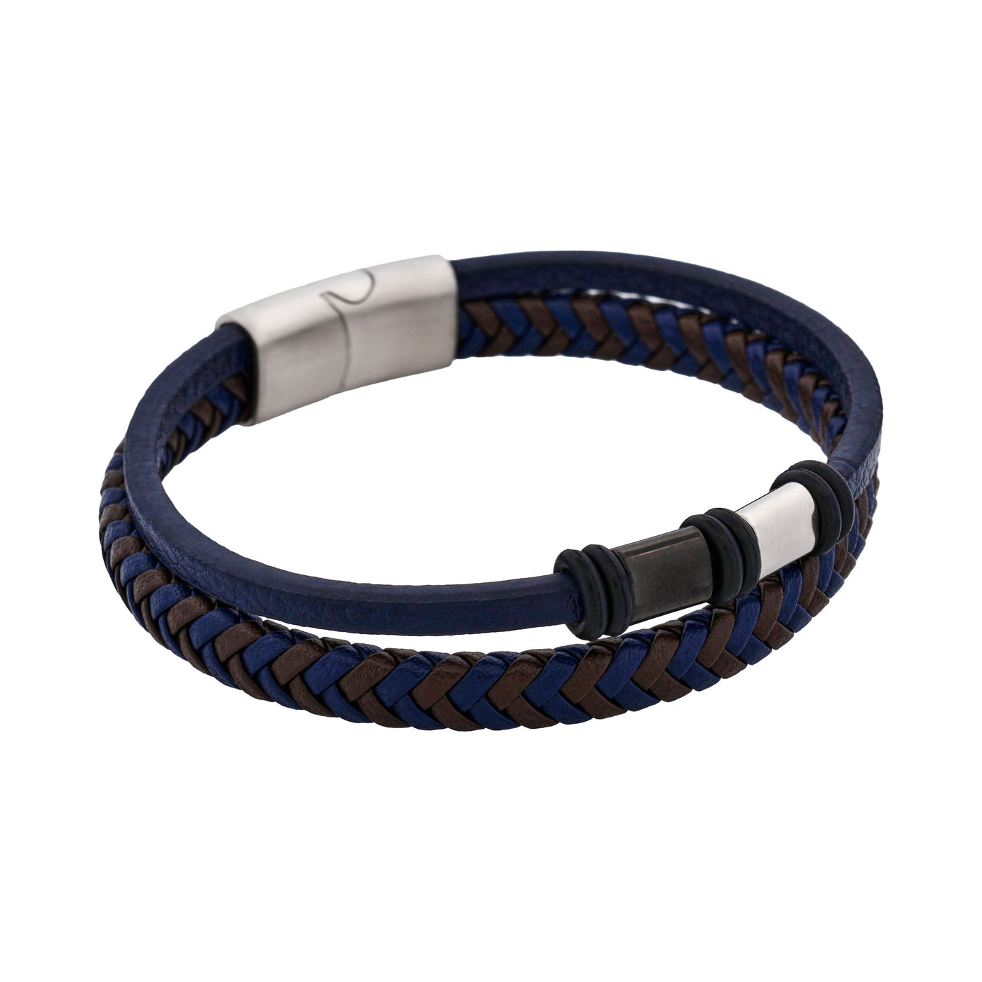 Matt Stainless steel with Dark Blue leather bracelet