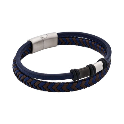 Matt Stainless steel with Dark Blue leather bracelet