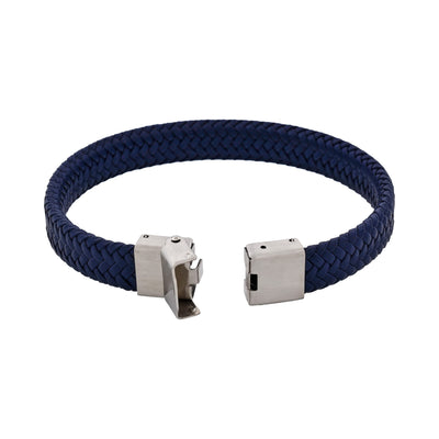 Matt Stainless steel with Dark Blue cord bracelet