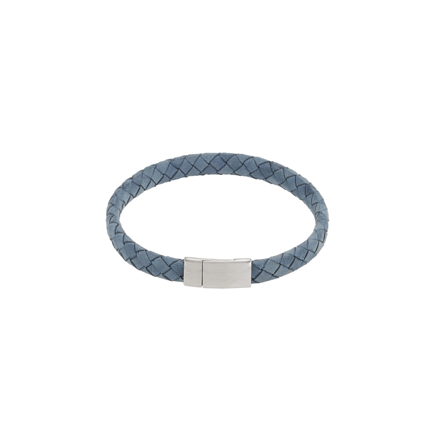 Thin Blue Italian Leather & Stainless Steel Bracelet