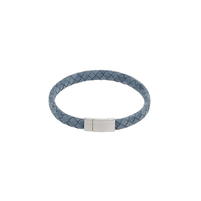 Thin Blue Italian Leather & Stainless Steel Bracelet