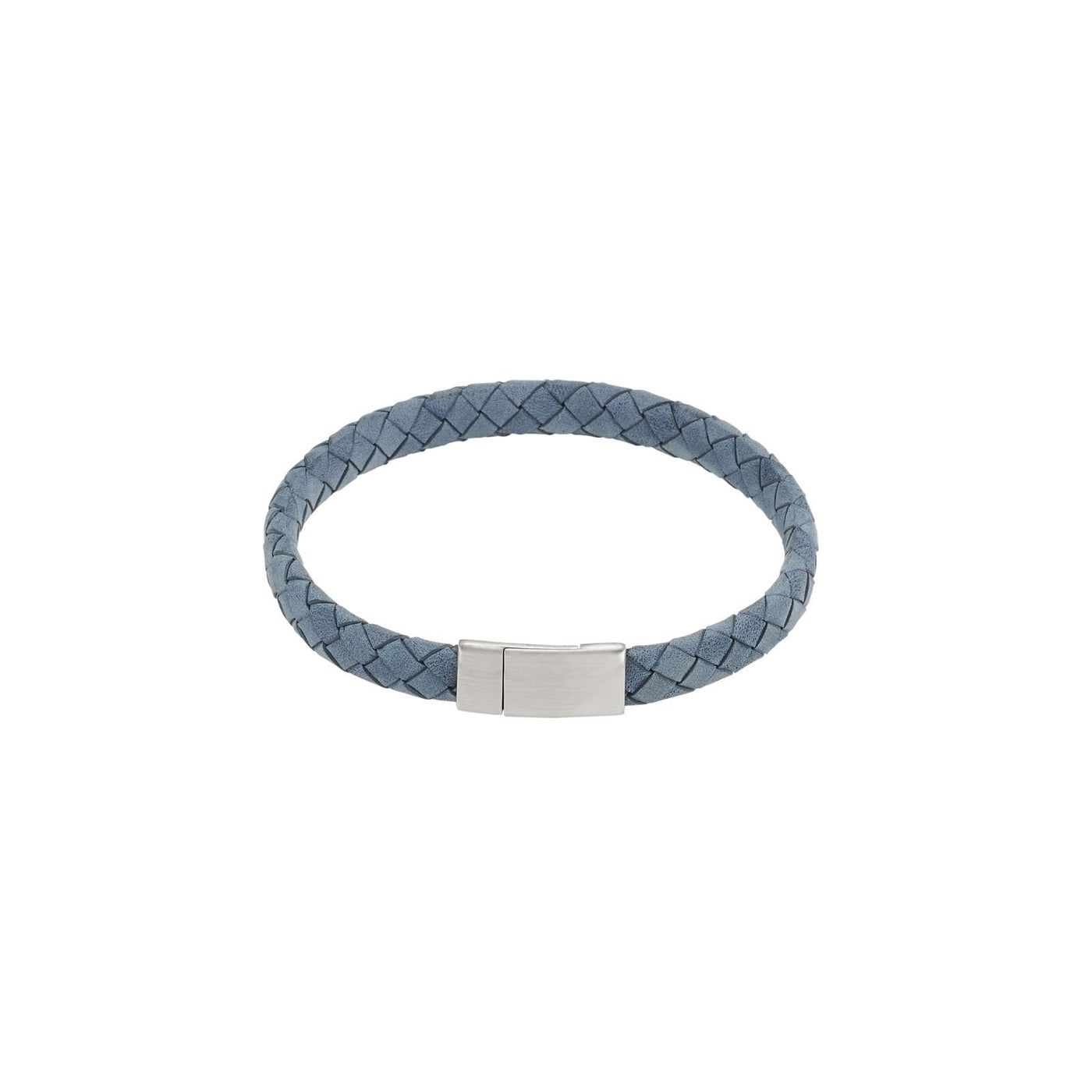 Thin Blue Italian Leather & Stainless Steel Bracelet